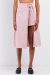 Pink Asymmetrical High Waisted Front Lace-Up Detail Skirt /1-2-2-1