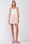 Blush Minimalistic High Waist Pleated Front Mini Skirt /3-2 - Tasha Apparel Wholesale