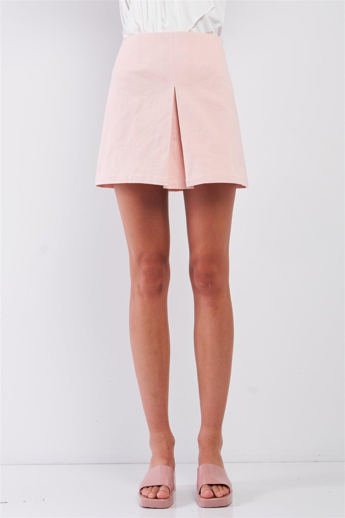 Blush Minimalistic High Waist Pleated Front Mini Skirt /3-2