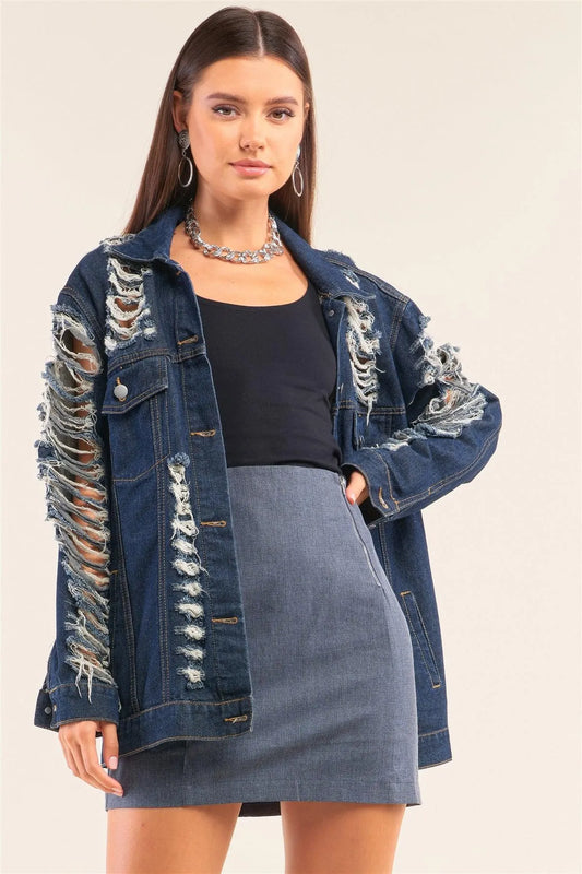 Denim Blue Minimalistic High Waist Tight Fit Front Zippers Mini Skirt /3-2 - Tasha Apparel Wholesale
