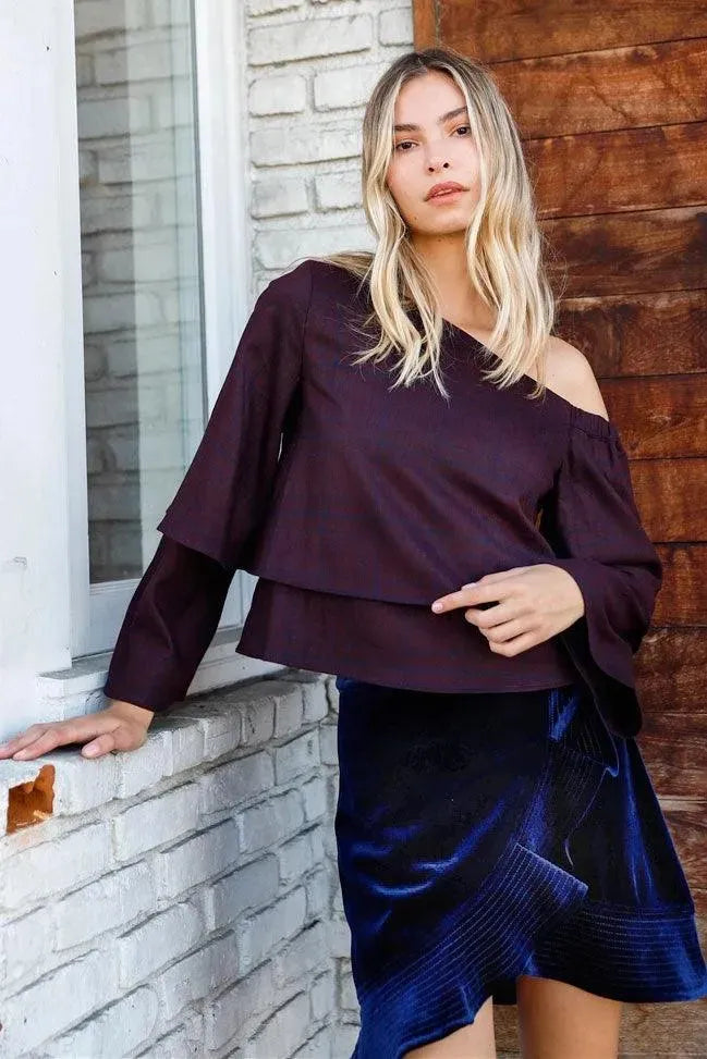 Royal Blue Velvet High Waisted Asymmetrical Ribbed Flare Hem Mini Skirt /1-2-1 - Tasha Apparel Wholesale