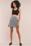 Grey Checkered High Waisted Scallop Hem Mini Skirt /1-1-2-1 - Tasha Apparel Wholesale