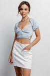 White Denim Cotton Contrast Stitch Detail Mini Skirt /1-1-2-1