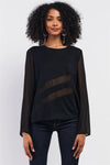 Black Long Sleeve Mesh Detail Relaxed Fit Knit Top /1-2-2-1 - Tasha Apparel Wholesale