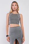 Grey & Black Tweed Glitter Weave Sleeveless Crew Neck Cut-Out Crop Top /1-2-2-1 - Tasha Apparel Wholesale