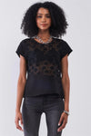 Black Floral Embroidery Round Neck Short Sleeve Sheer Regular Fit Top /1-1-2-1 - Tasha Apparel Wholesale