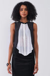 Black & White Double Layered Round Neck Sleeveless Front Button Down Skirt Asymmetrical Hem Top /1-2-2-1 - Tasha Apparel Wholesale