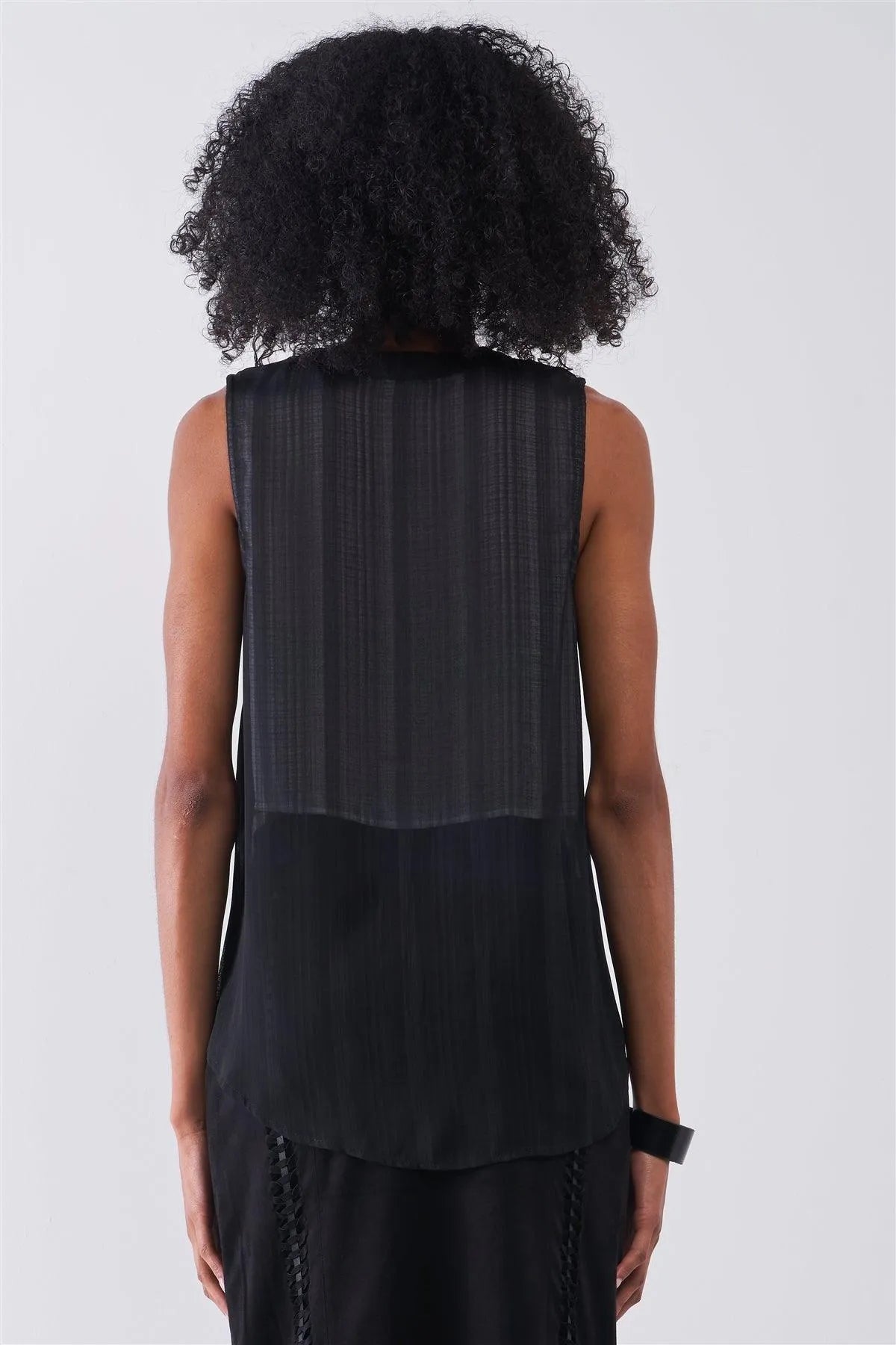 Black & White Double Layered Round Neck Sleeveless Front Button Down Skirt Asymmetrical Hem Top /1-2-2-1 - Tasha Apparel Wholesale
