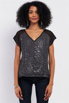 Grey & Black Mesh Crochet Sequin Embroidery V-Neck Top /1-2-2-1 - Tasha Apparel Wholesale