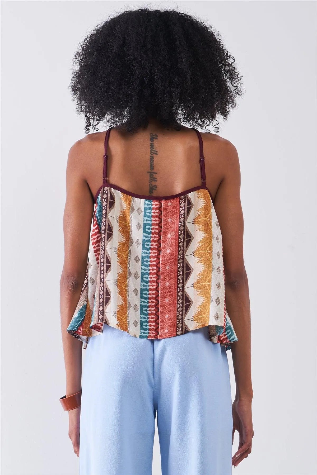 Multicolor Tribal Pattern Print Sleeveless High Halter-Neck Relaxed Top /1-2-3-1 - Tasha Apparel Wholesale