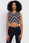 Black And Grey Checkered Sleeveless Round Neck Woolen Cropped Top /2-2-1 - Tasha Apparel Wholesale