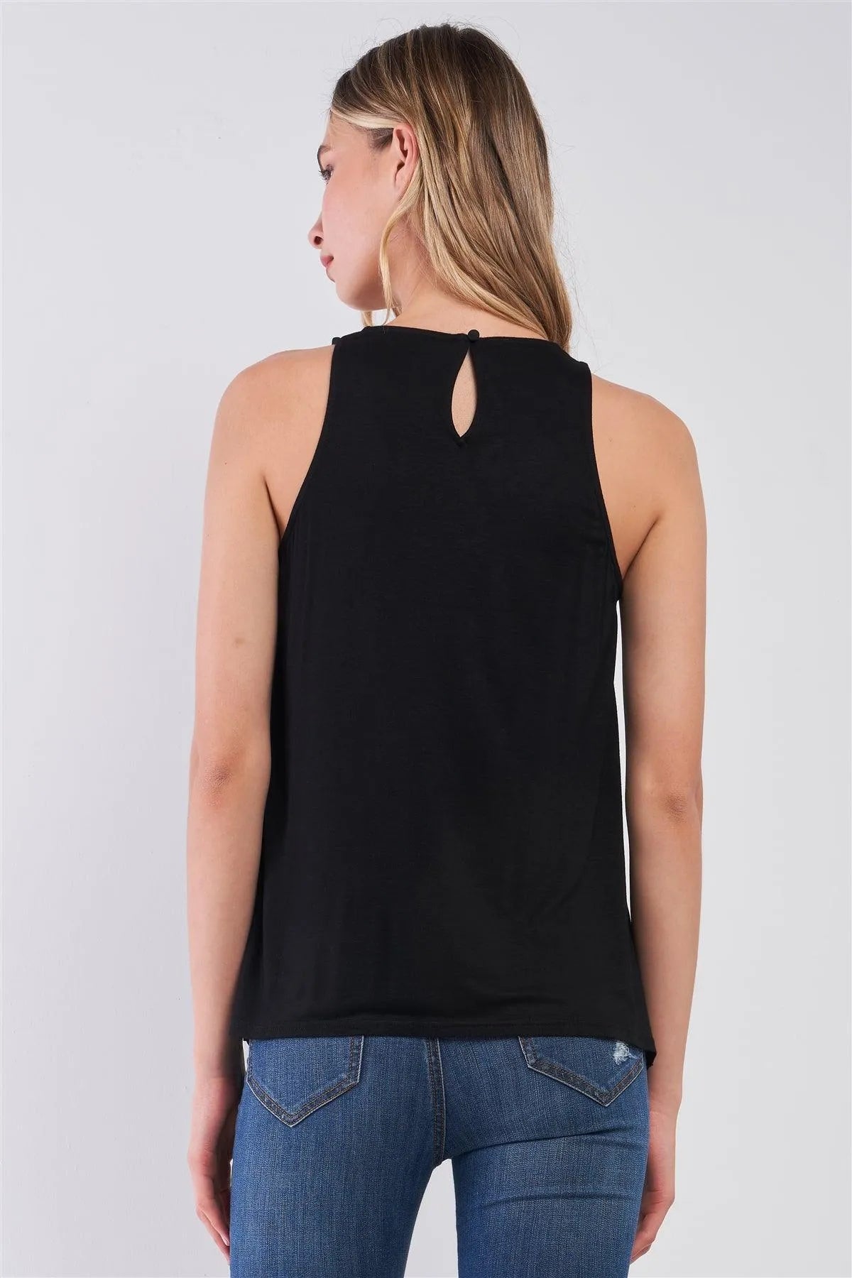 Simple Black Combo Sleeveless Crew Neck Cami Top /1-2-2-1 - Tasha Apparel Wholesale