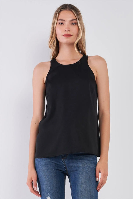 Simple Black Combo Sleeveless Crew Neck Cami Top - Tasha Apparel Wholesale