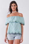 Seafoam Off-The-Shoulder Scallop Hem Short Sleeve Top /1-2-2-1 - Tasha Apparel Wholesale