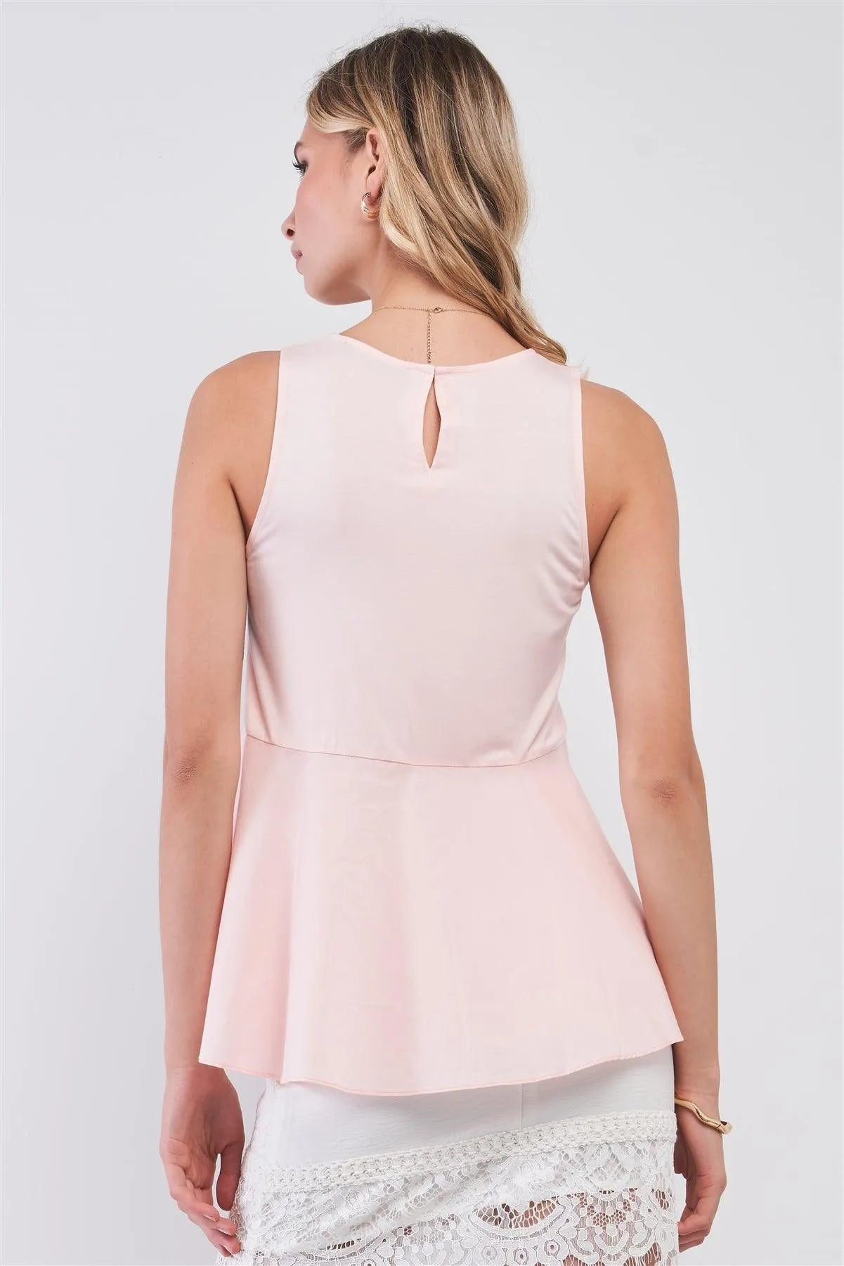 Blush Pink Combo Sleeveless Crew Neck Flare Babydoll Top /1-2-3 - Tasha Apparel Wholesale