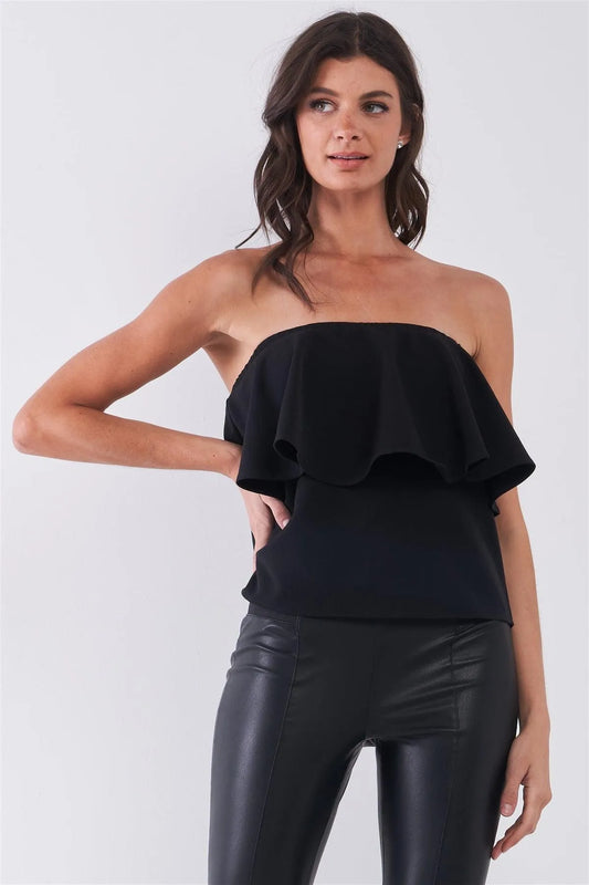 Black Strapless Ruffled Top /1-2-2-1 - Tasha Apparel Wholesale