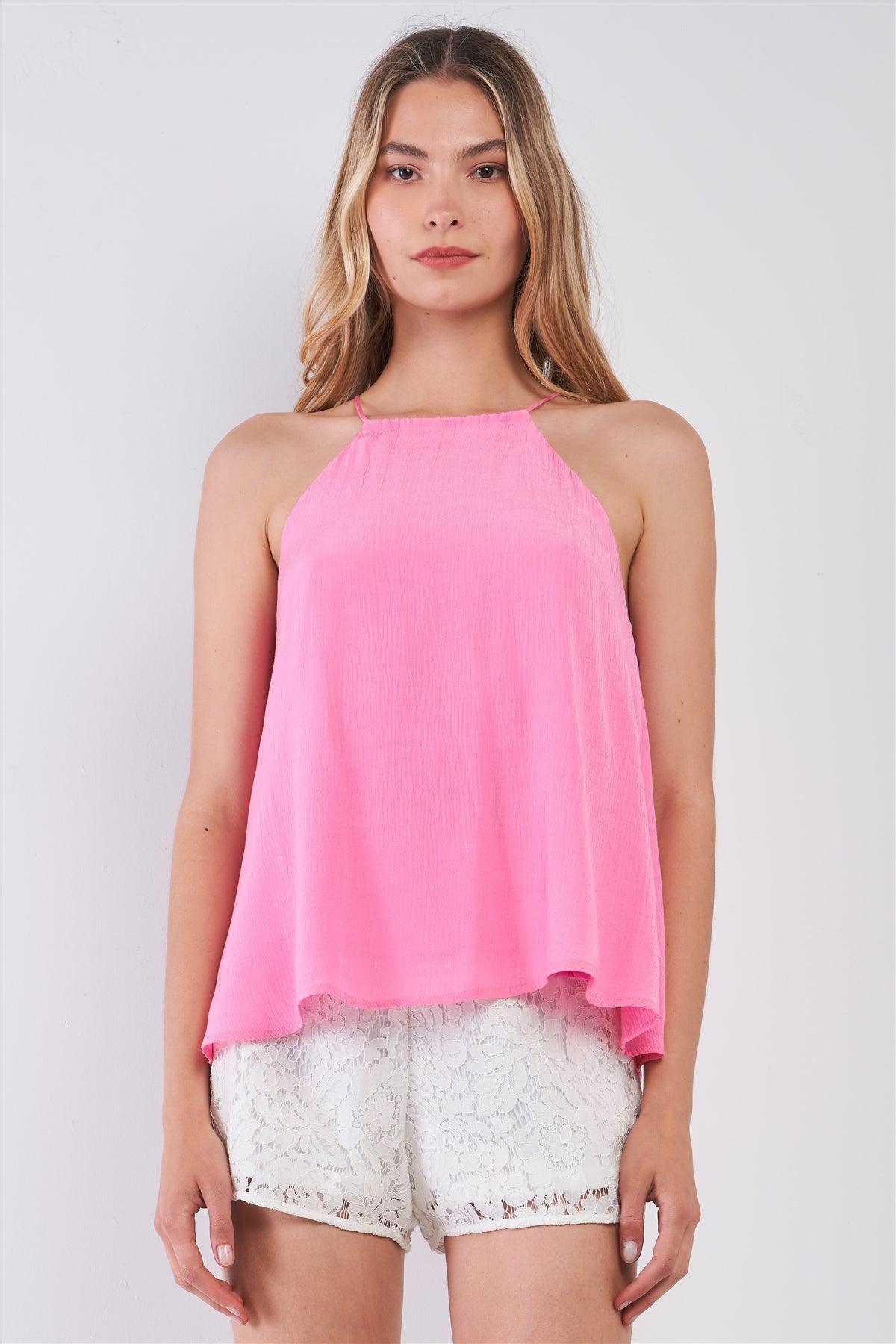 Pink Sleeveless High Neck Relaxed Fit Top