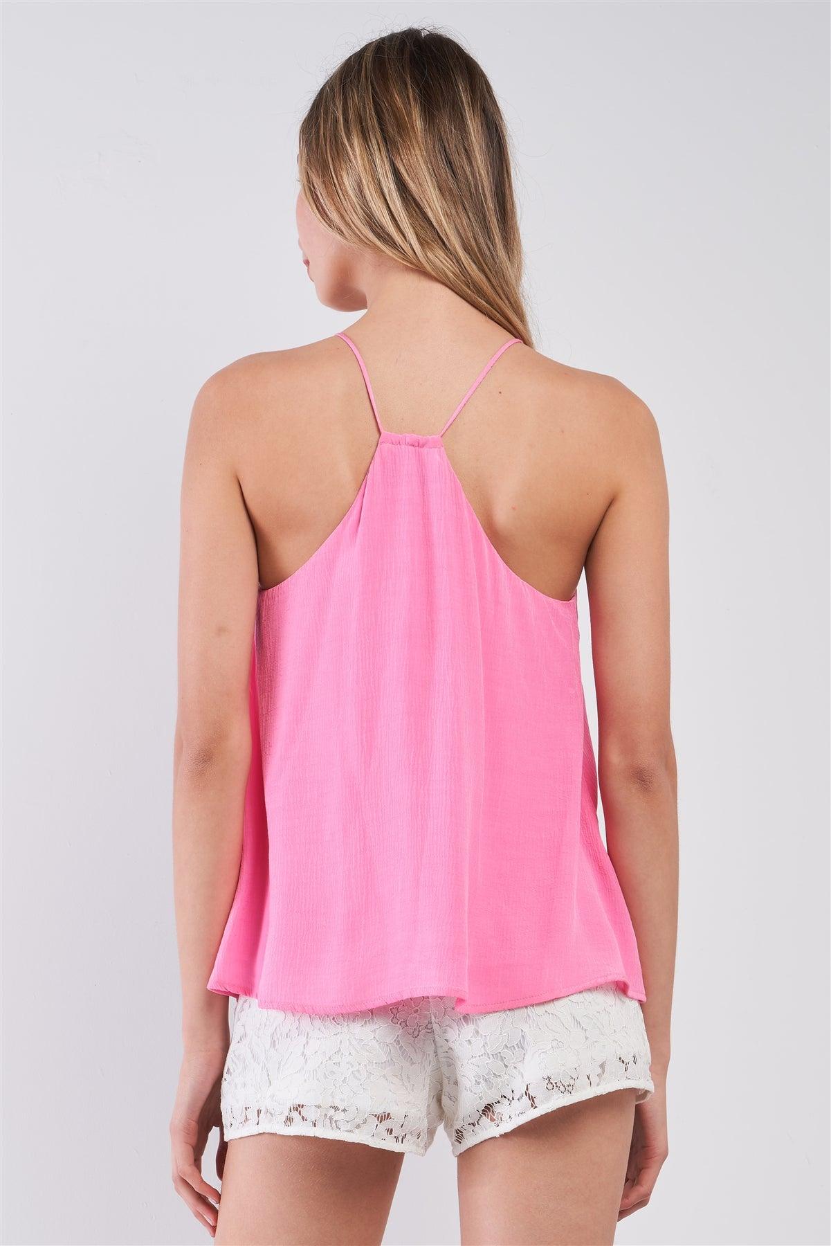 Pink Sleeveless High Neck Relaxed Fit Top