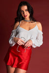 Ariana White Relaxed Fit V-Neck Off-The-Shoulder Long Sleeve Ruffle Hem Razor Back Top /1-1-3-1 - Tasha Apparel Wholesale