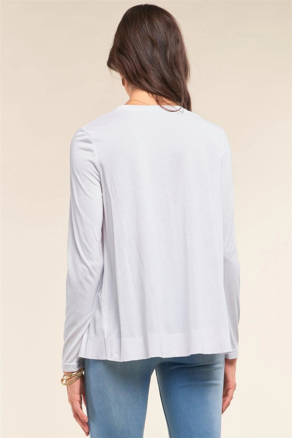 White Loose Fit Long Sleeve Crew Neck Wrap Front Raw Hem Detail Top /1-2-2-1 - Tasha Apparel Wholesale