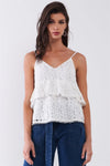 White Sleeveless Floral Crochet V-Neck Layered Relaxed Top /1-2-2-1 - Tasha Apparel Wholesale