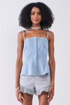 Light Blue Denim Sleeveless Square Neck Button-Down Front Smock Back Detail Fit & Flare Top /1-2-2-1