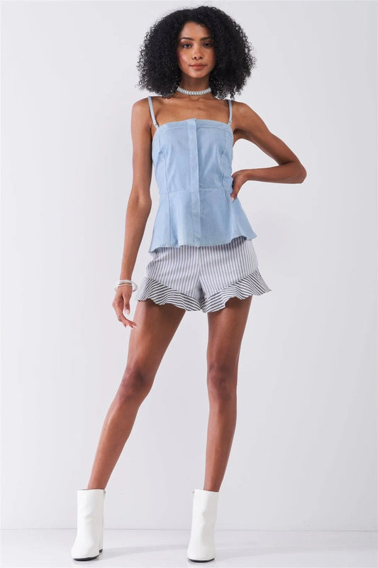 Light Blue Denim Button-Down Front Smock Top /2-2-2 - Tasha Apparel Wholesale
