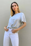 Heather Grey Short Sleeve Crew Neck Knit Twist Top - Tasha Apparel Wholesale