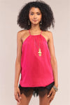 Berry Satin Sleeveless Halter Tank Top /1-2-2-1 - Tasha Apparel Wholesale