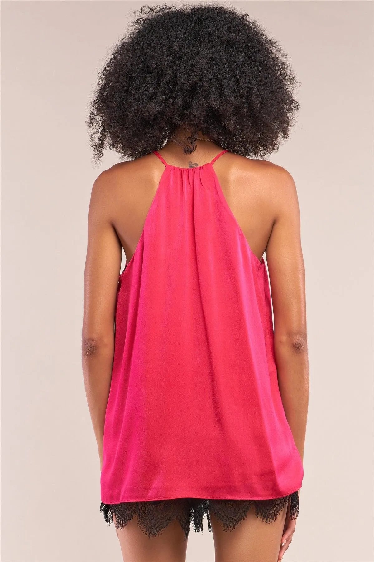 Berry Satin Sleeveless Halter Tank Top /1-2-2-1 - Tasha Apparel Wholesale