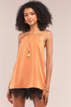 Orange Satin Sleeveless Halter Tank Top /1-2-2-1 - Tasha Apparel Wholesale