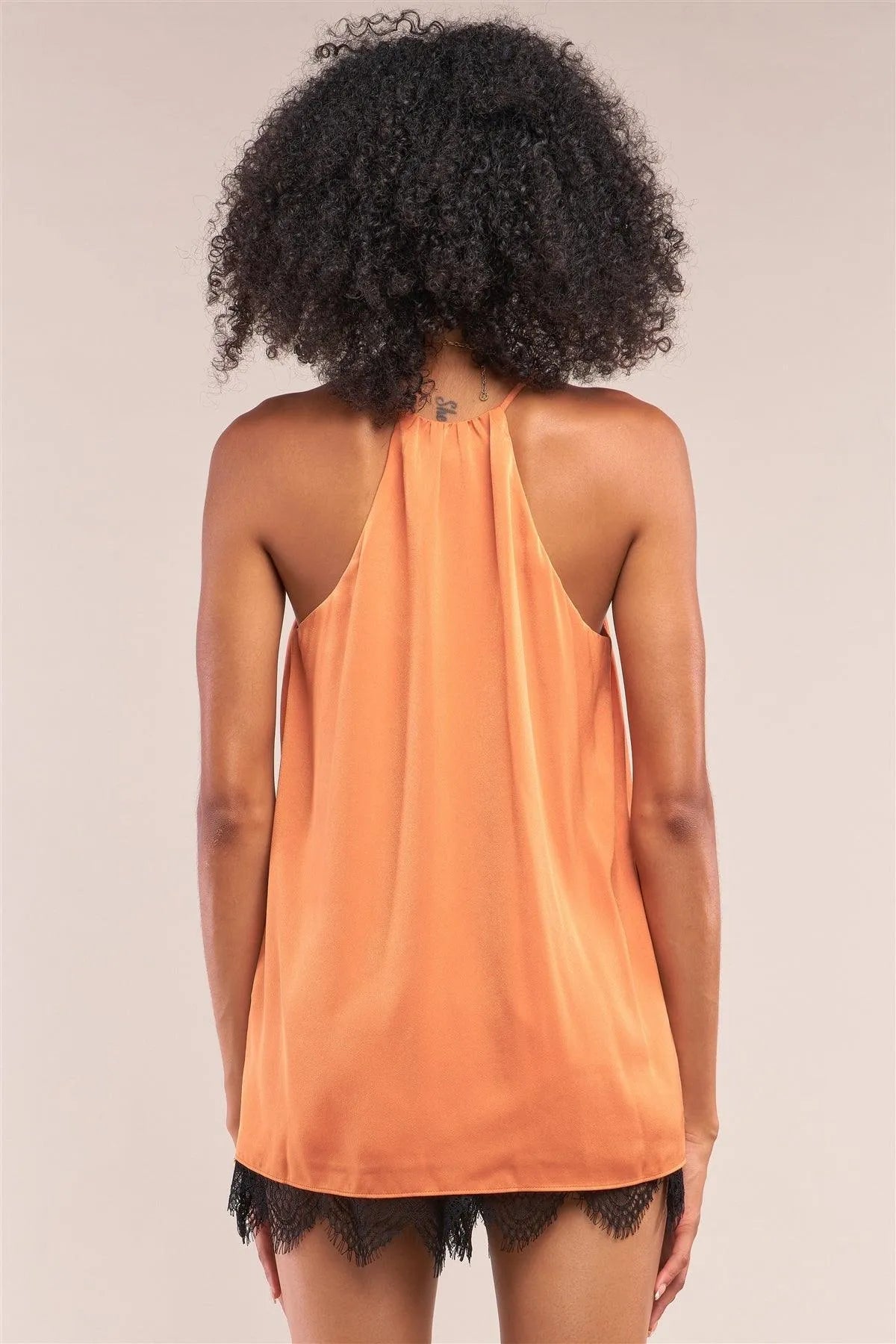 Orange Satin Sleeveless Halter Tank Top /1-2-2-1 - Tasha Apparel Wholesale