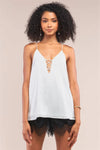 White Sleeveless V-Neck Side Cris Cross Cut-Out Loose Fit Top - Tasha Apparel Wholesale