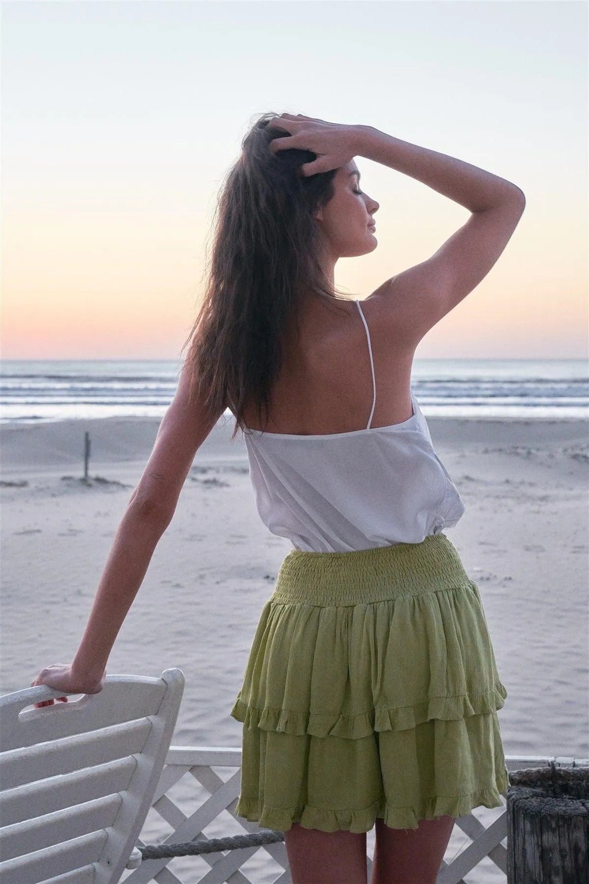 White Sleeveless Scallop Hem V-Neck Lace Detail Top /1-2-2-1 - Tasha Apparel Wholesale