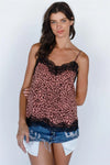 Salmon Leopard Print Lace Sleeveless Top - Tasha Apparel Wholesale