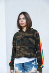 Camel & Olive Cotton Camo Rainbow Sleeve Detail Hooded Sweatshirt /1-2-2-1 - Tasha Apparel Wholesale