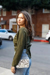 Olive Knit Back Waist Self-Tie Detail Long Sleeve Top /1-2-2-1 - Tasha Apparel Wholesale