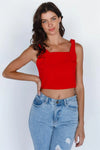 Red Self-Tie Strap Square Neck Crop Top - Tasha Apparel Wholesale
