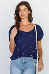 Navy Textured Button-Up Short Sleeve Top /1-2-2-1 - Tasha Apparel Wholesale