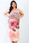 Junior Plus Peach Flower Print Sleeveless Midi Dress /1-1-3 - Tasha Apparel Wholesale