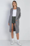 Grey Knit Open Front Two Pocket Relax Fit Cardigan /-2-2 - Tasha Apparel Wholesale