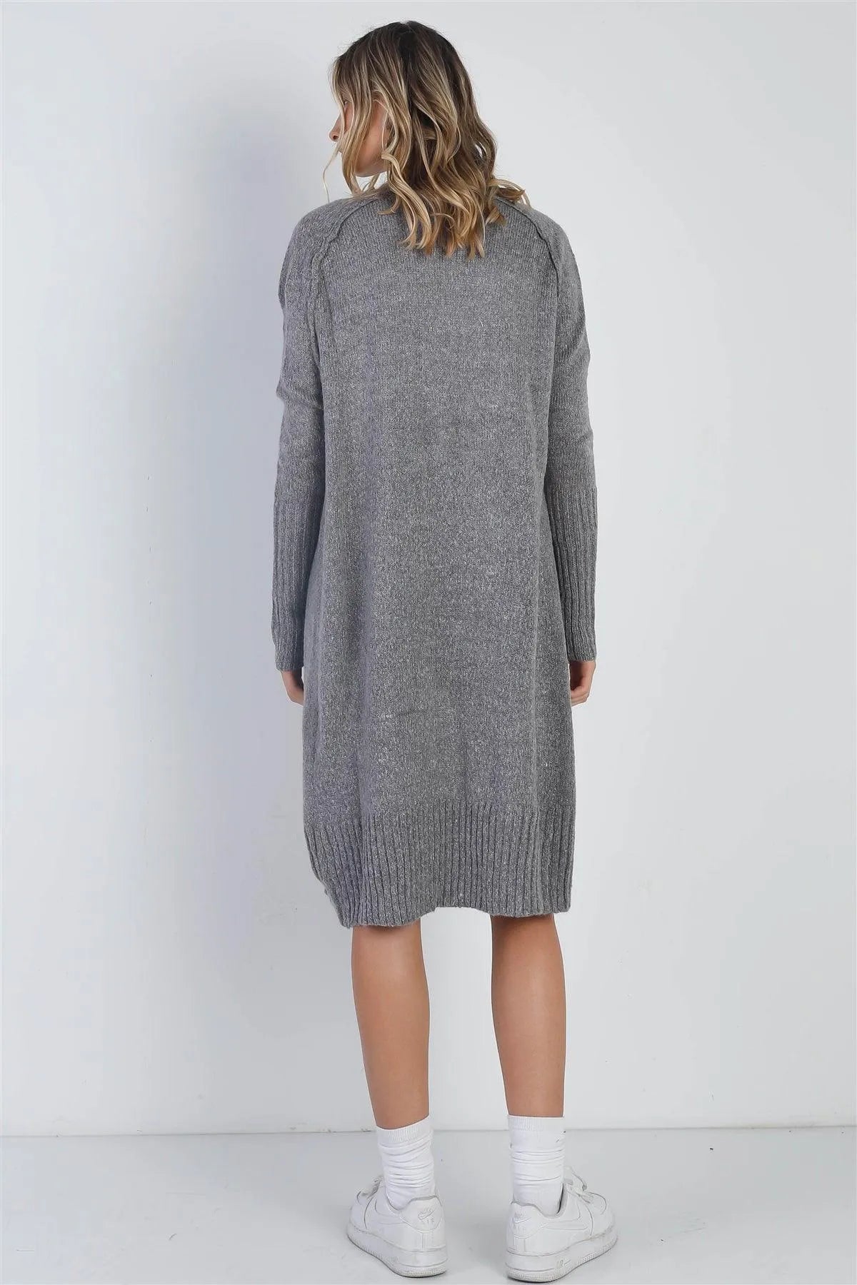 Grey Knit Open Front Two Pocket Relax Fit Cardigan /-2-2 - Tasha Apparel Wholesale