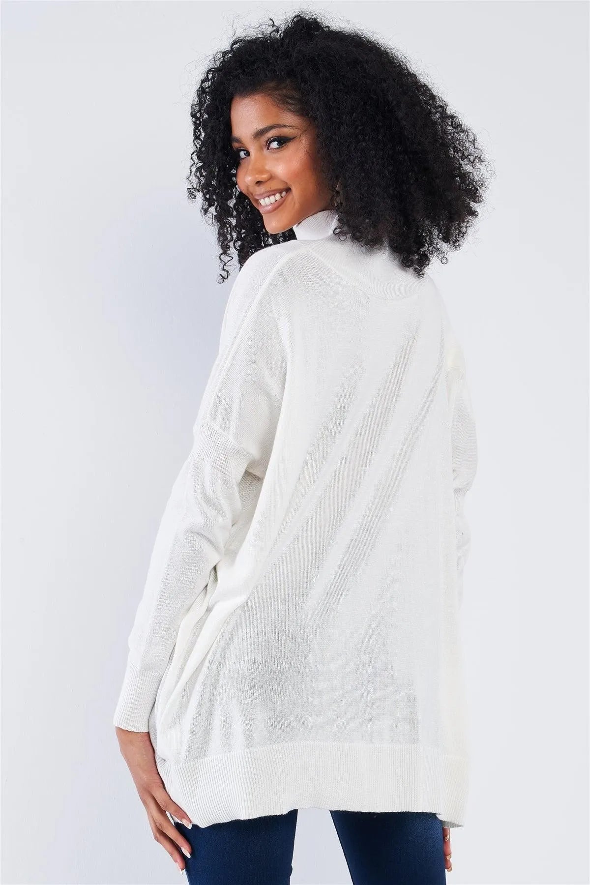 Cream Peek-A-Boo Shoulder Turtle Neck Sweater /4-2 - Tasha Apparel Wholesale