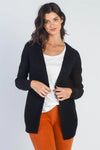 Black Open Front Cable-Knit Long Sleeve Cardigan /2-2-2 - Tasha Apparel Wholesale