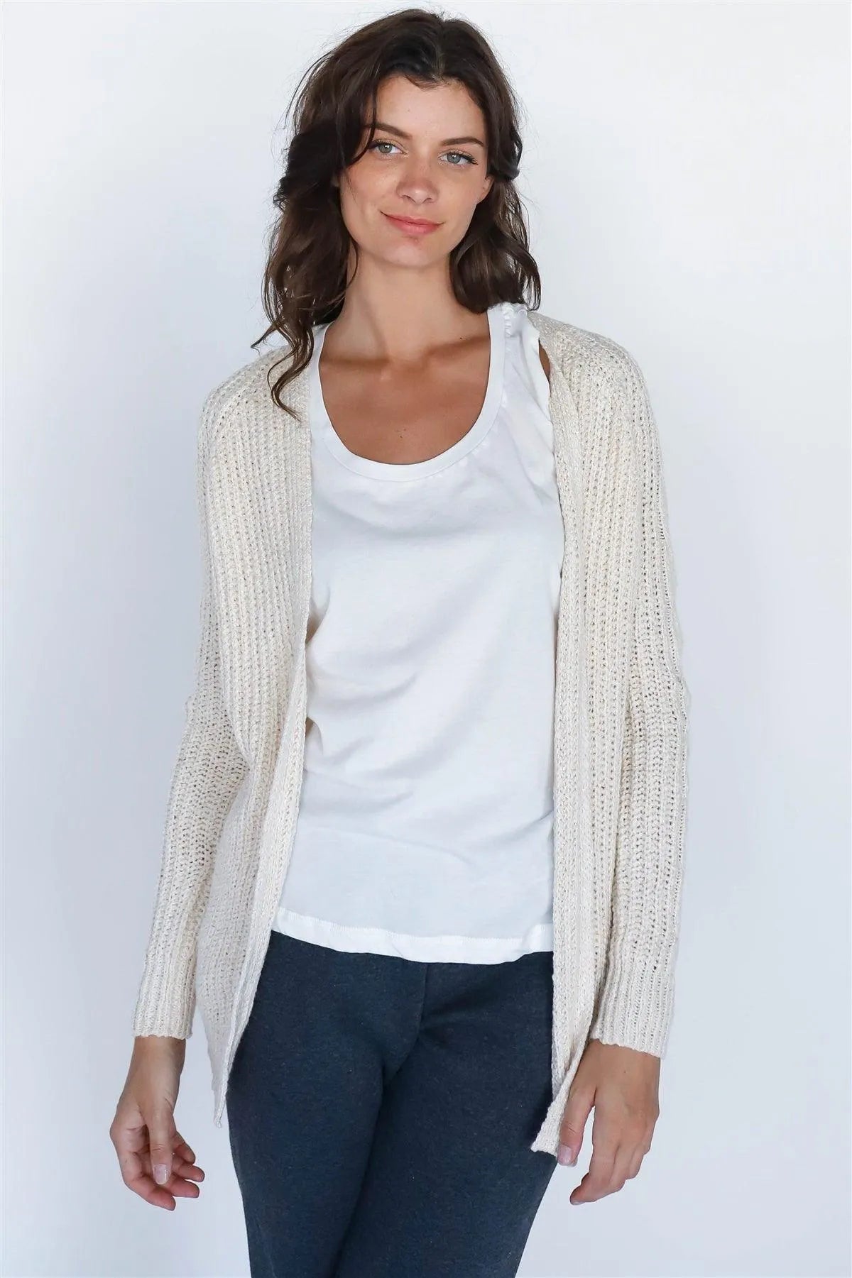 Ivy-Ecru Open Front Cable-Knit Long Sleeve Cardigan /2-3 - Tasha Apparel Wholesale