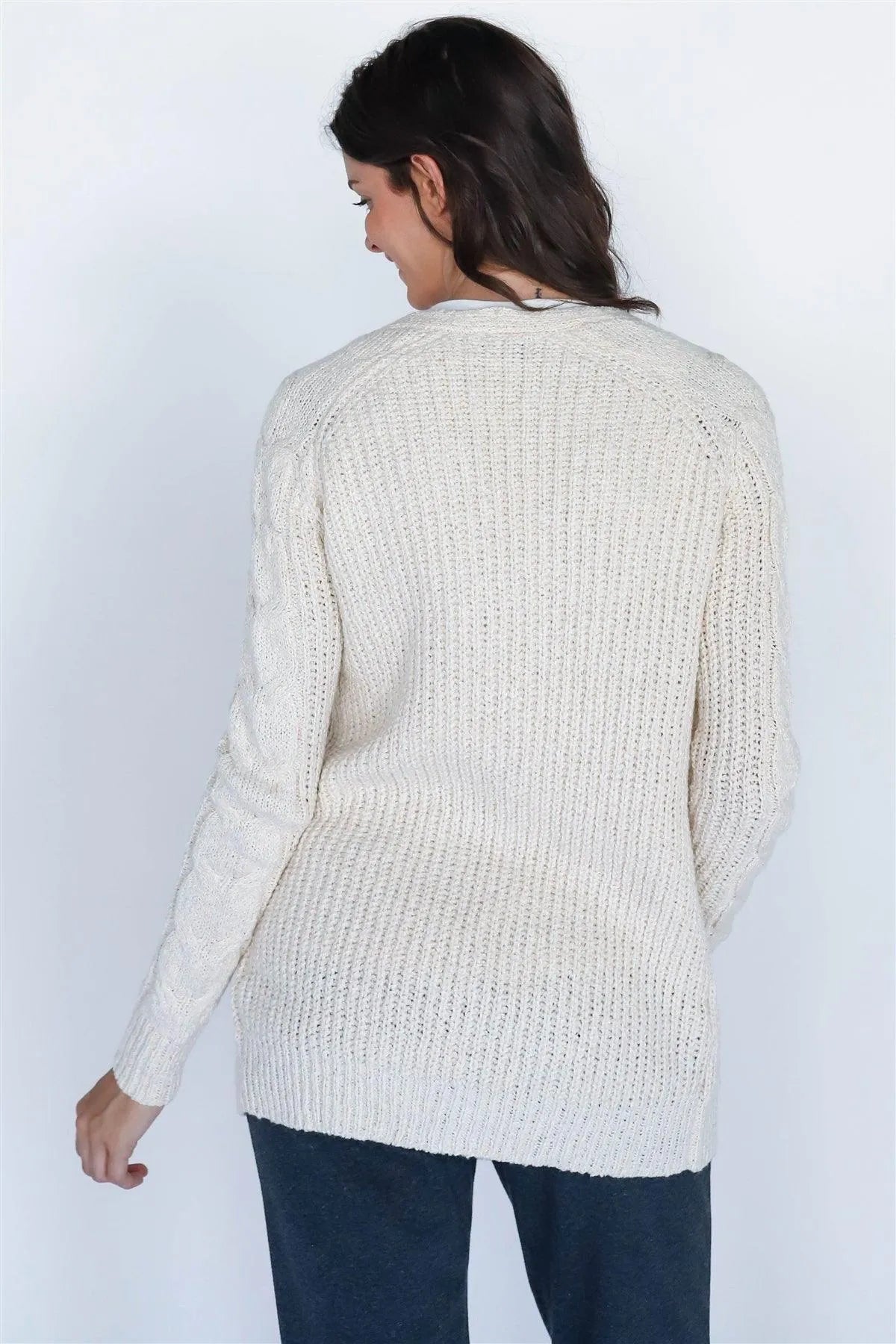 Ivy-Ecru Open Front Cable-Knit Long Sleeve Cardigan /2-3 - Tasha Apparel Wholesale