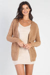 Khaki Open Front Cable-Knit Long Sleeve Cardigan /2-2-2 - Tasha Apparel Wholesale