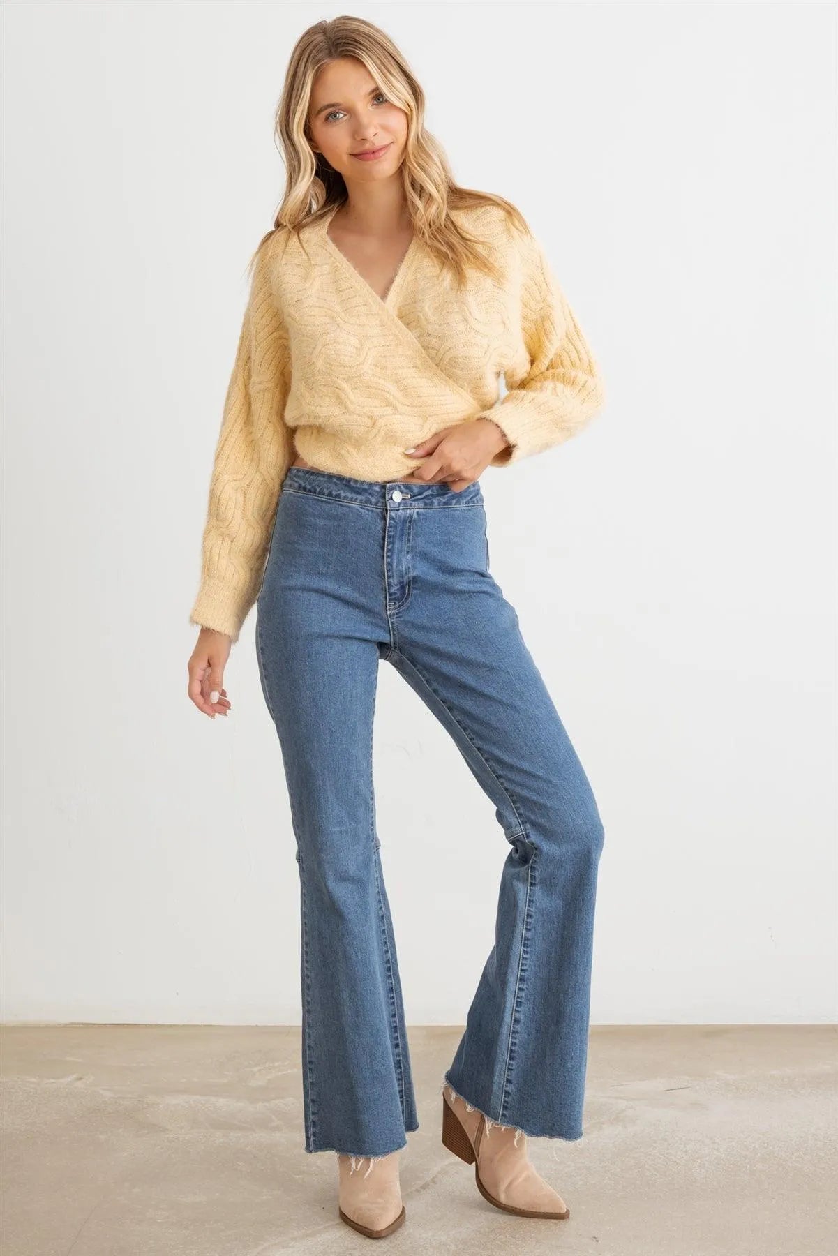 Fuzzy Knit Wrap Long Sleeve Sweater Cardigan - Tasha Apparel Wholesale