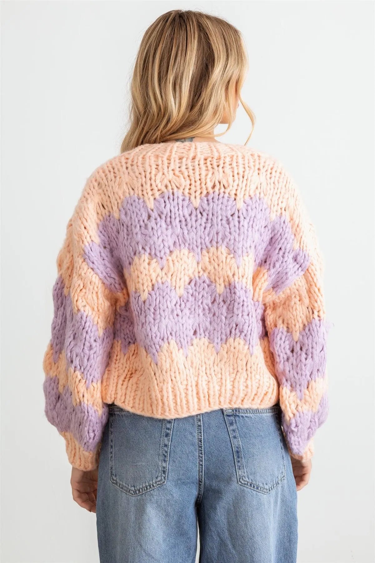Pink & Purple Knit Long Sleeve Open Front Sweater Cardigan /2-2-2 - Tasha Apparel Wholesale
