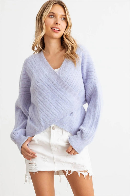 Ribbed Fuzzy Knit Wrap Long Sleeve Sweater Cardigan - Tasha Apparel Wholesale